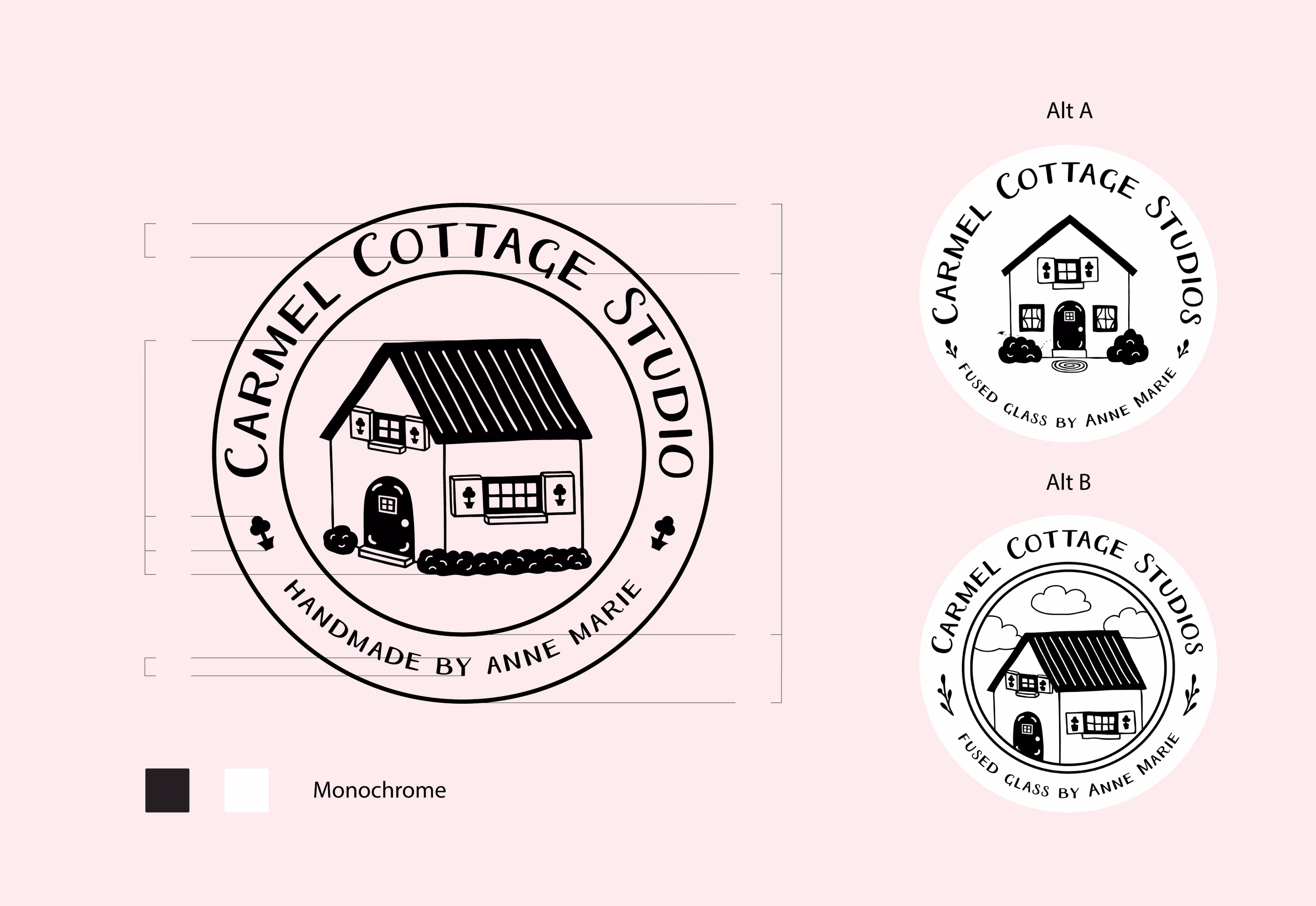 Logo construction and alternate lockups for Carmel Cottage Studio