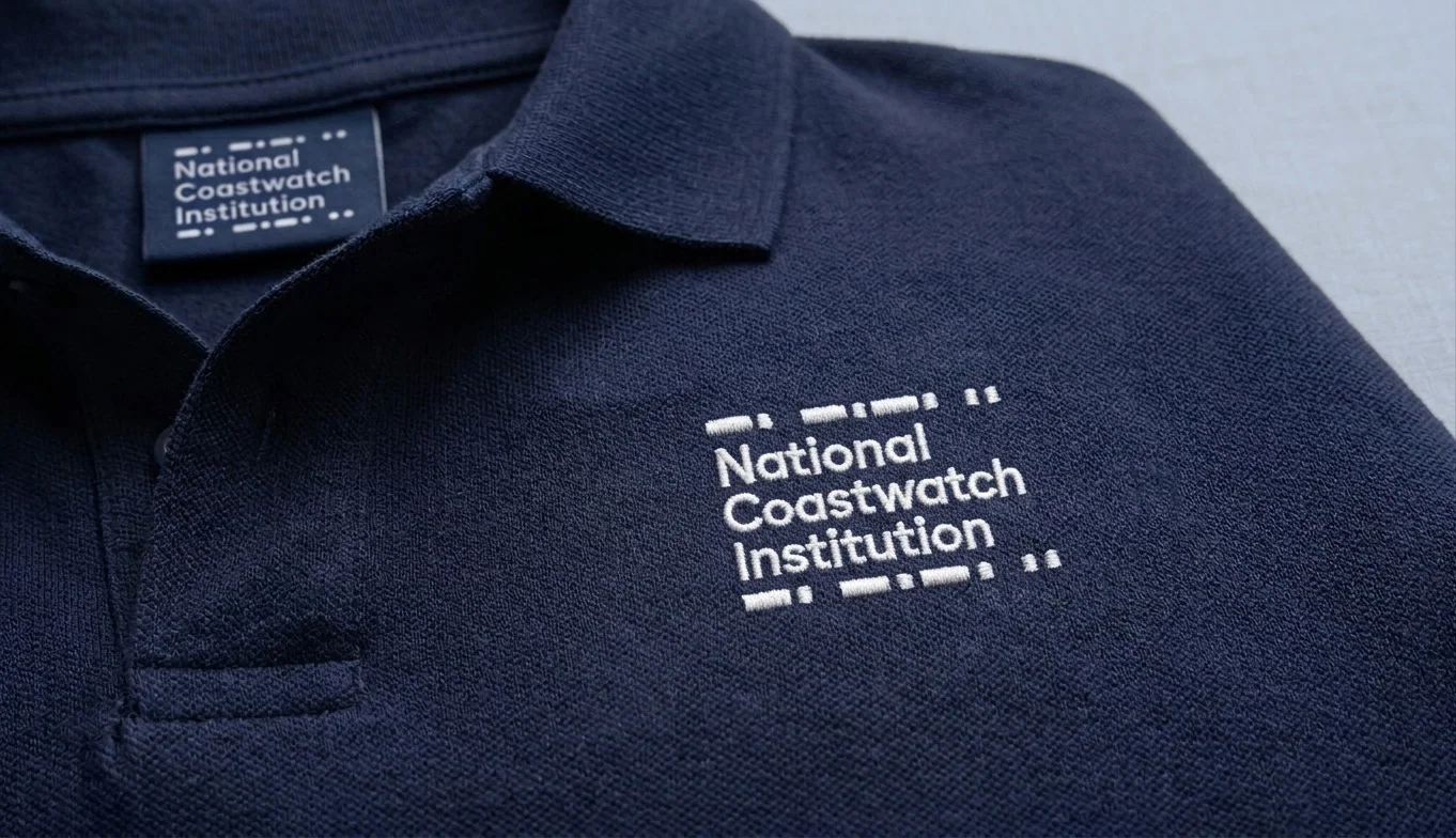 Merchandise logo embroidered on an NCI polo shirt